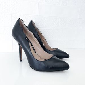 Betsey Johnson Raciee Womens Closed Toe Stiletto Pump Leather Heels Black 7.5